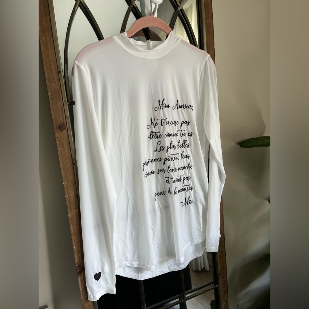 Sheer White Long Sleeve Top with Script